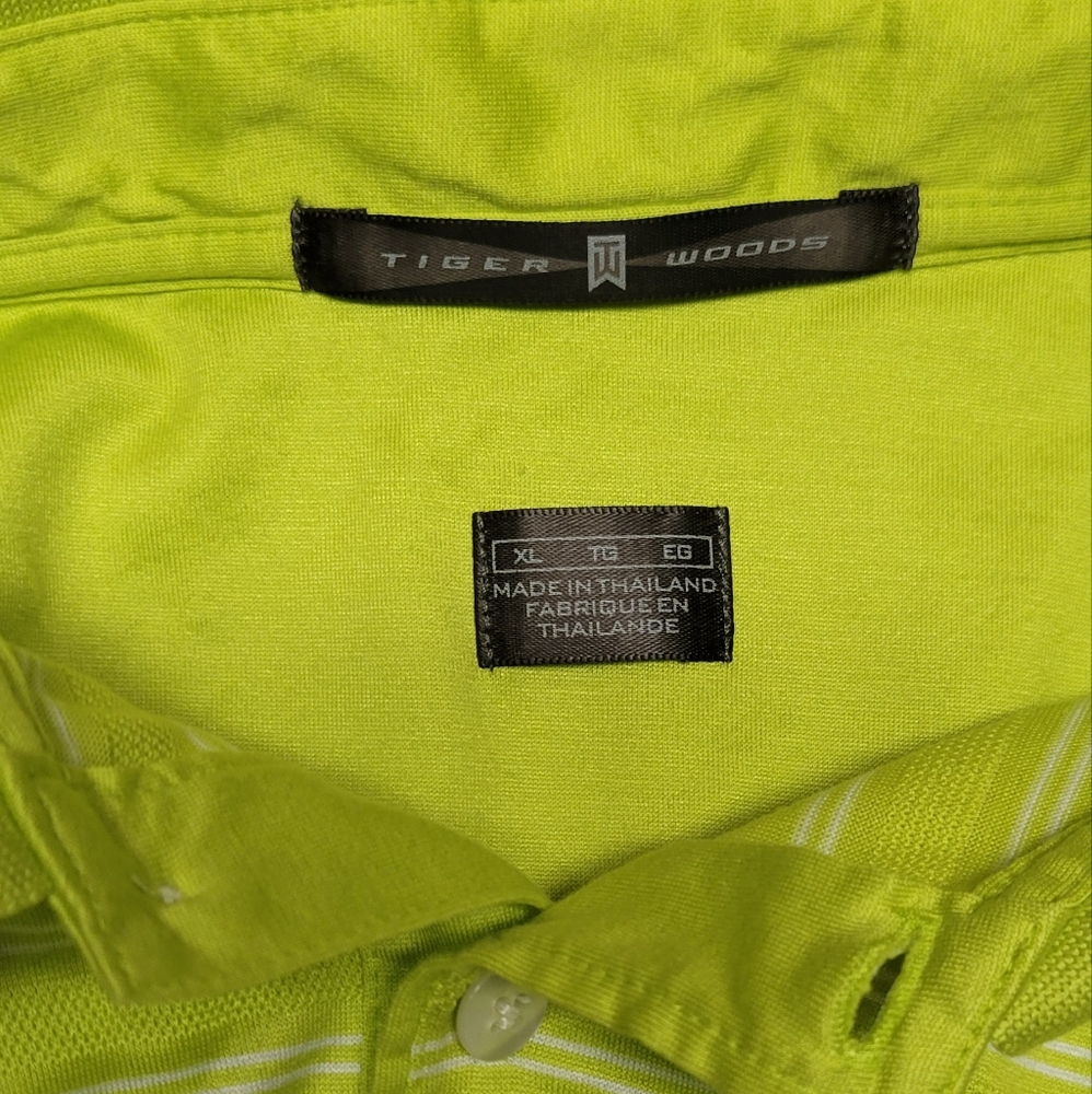 Tiger Woods Short Sleeve Golf Polo Lime Green Striped XL Cotton - Picture 2 of 10